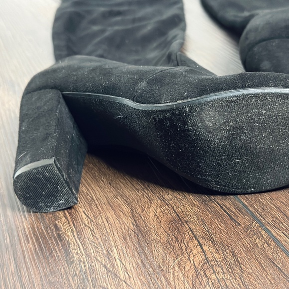 ✨ Black Faux Suede Thigh-High Drawstring Boots – 3¼" Heel ✨ - Picture 9 of 10